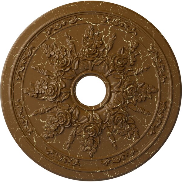 Ekena Millwork Rose and Ribbon Medallion (Canopies up to 4"), 23 5/8"OD x 4"ID x 1 1/2"P, Smokey Topaz Crackle CM23ROSTC - main
